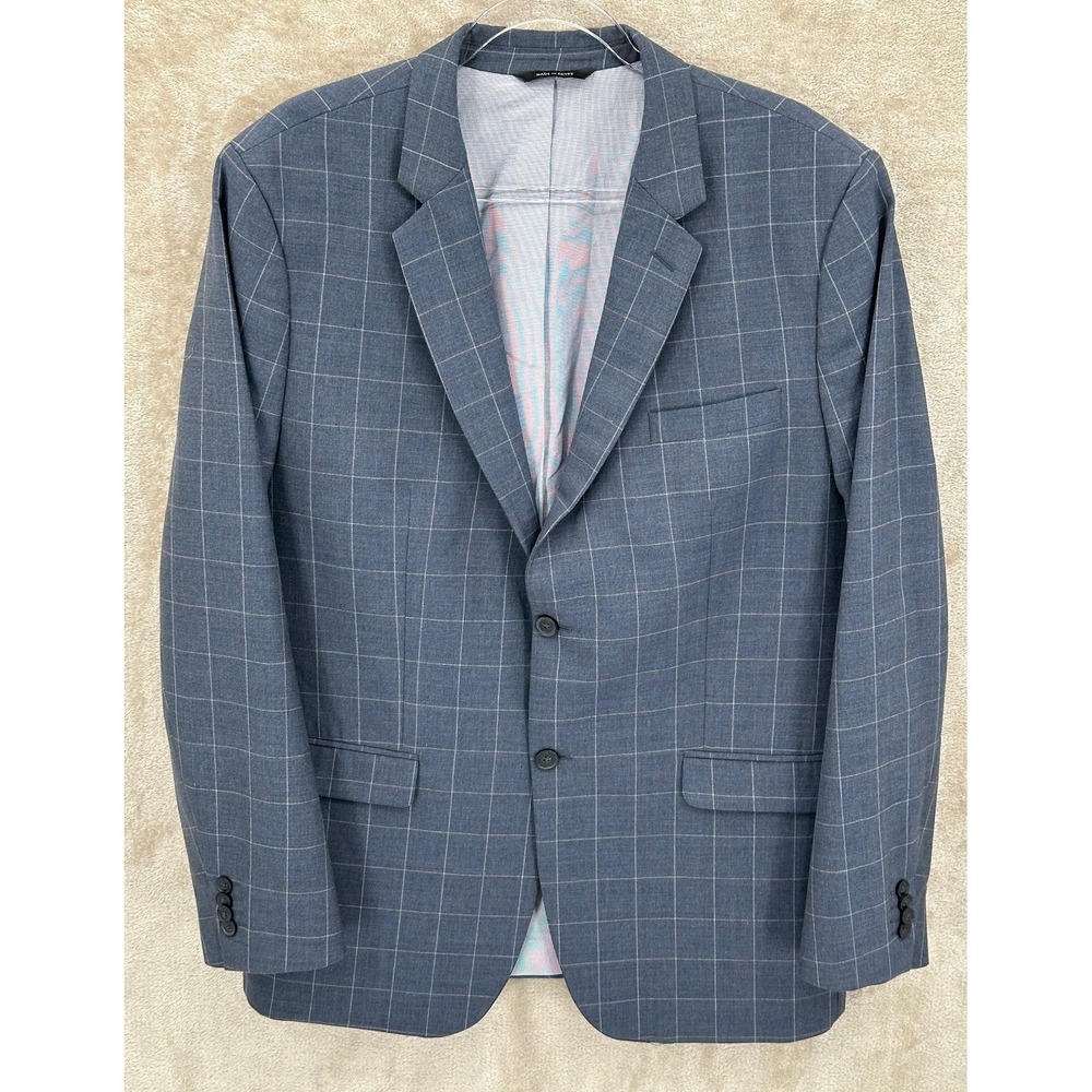 Banana Republic Suit Jacket Men 46 Blue Wool Blazer Windowpane Tailored Slim Fit
